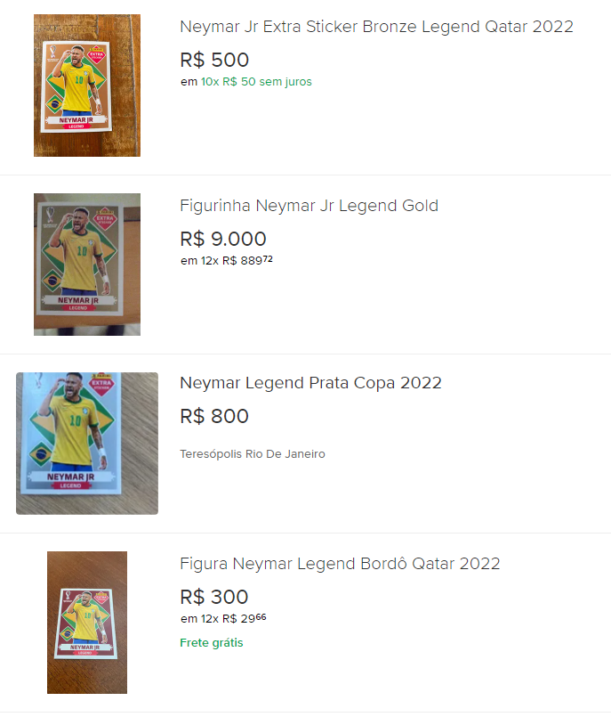 Figurinha de Neymar no álbum da Copa é vendida por R$ 9 mil
